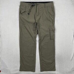 Prana Stretch Zion II Pant Mens 36x29 Relaxed Fit Beige Cargo Belted Hiking Gorp